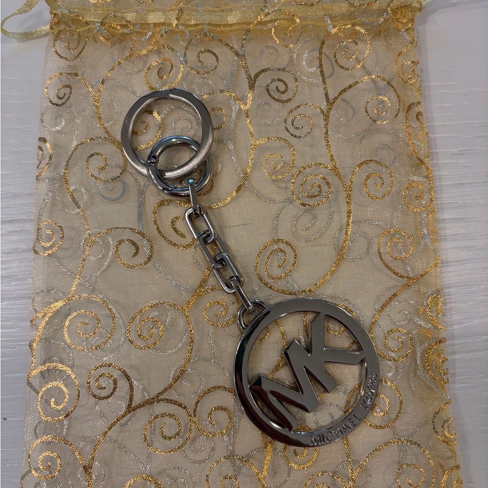 Michael Kors Silver-tone MK Logo Keyring